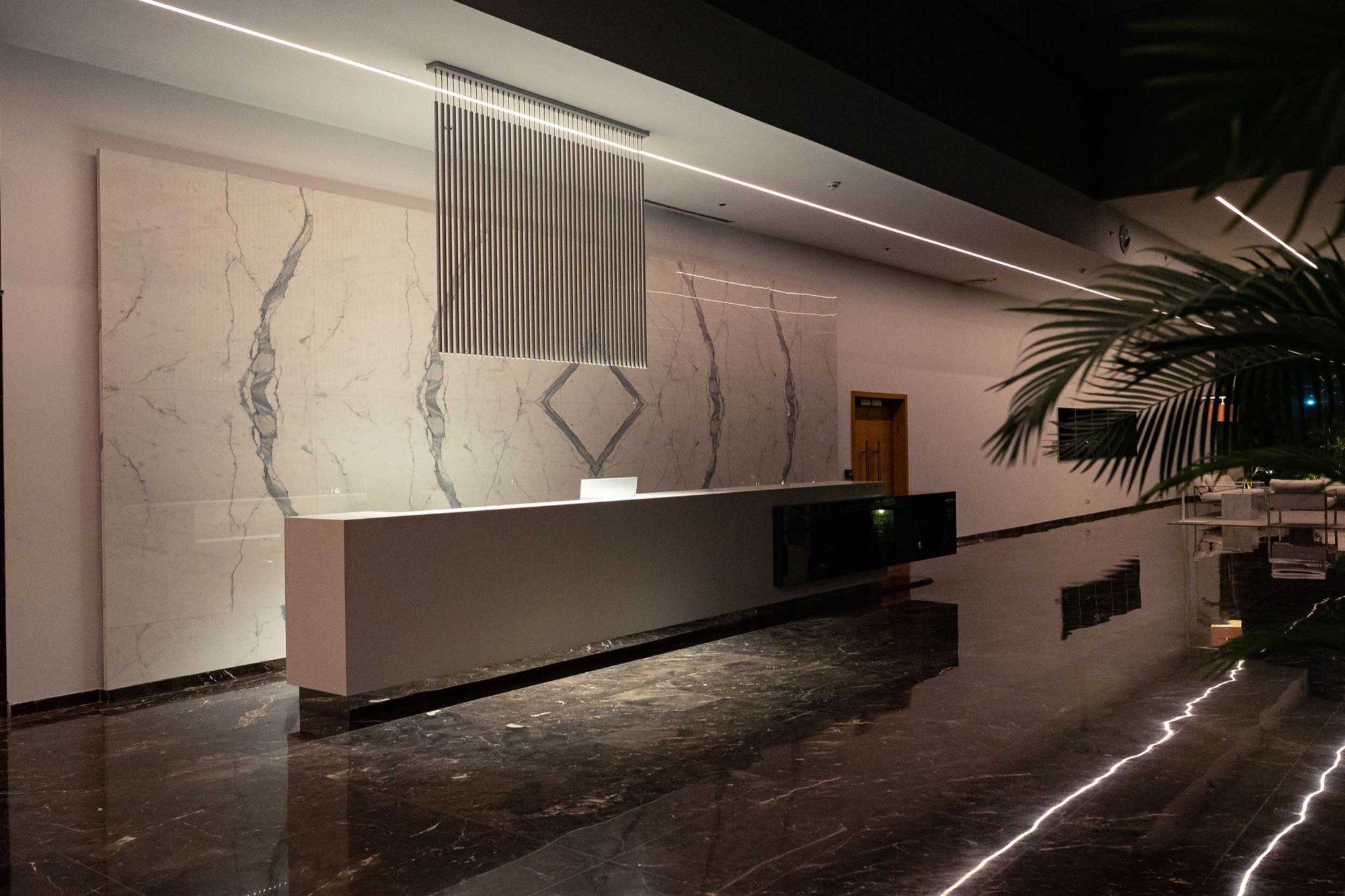 The marble reception hall at World Trade Center Abuja